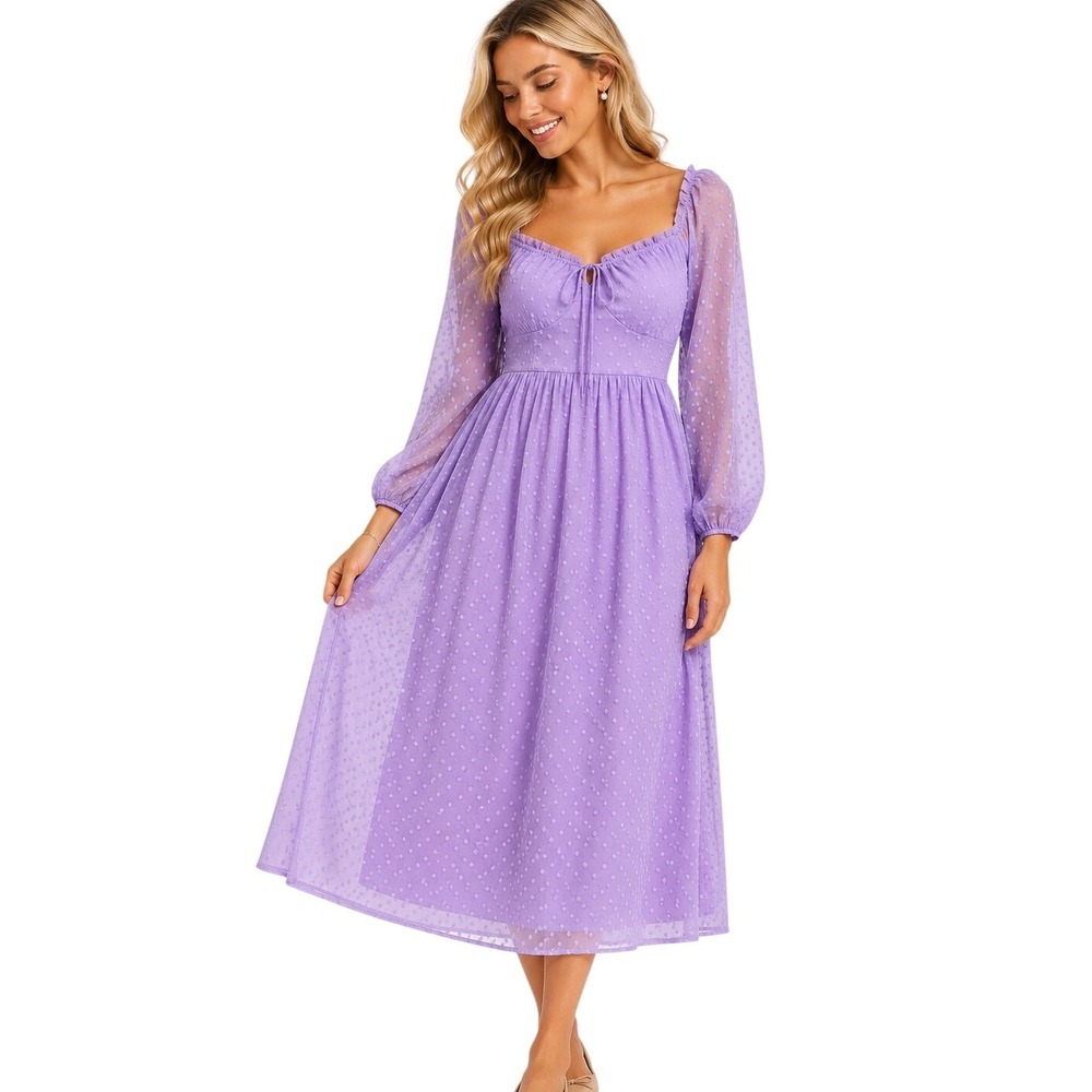 Sbetro Women's Swiss Dot Sweetheart Neck Empire Waist A-Line Midi Dress Size 3X